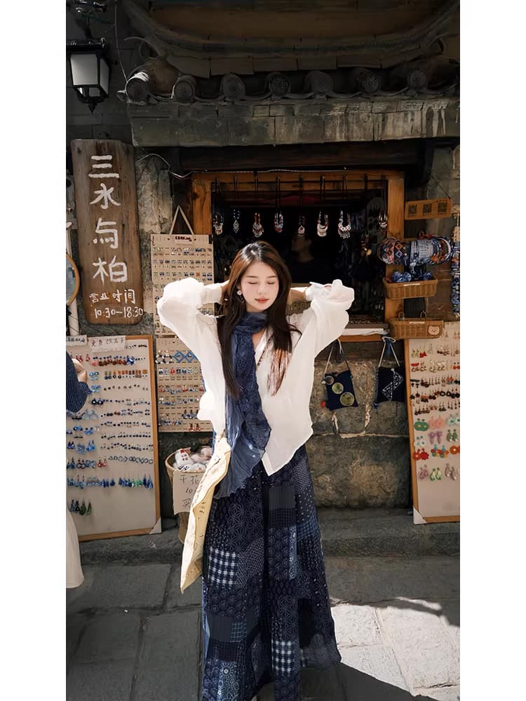 운남 달리 추안 웨스트 신강 여행 착용 가져 가라. 작은 키 일본식 느긋한 바람 세트 프린트 반신 스커트 여성 봄 여름 상세 이미지 2