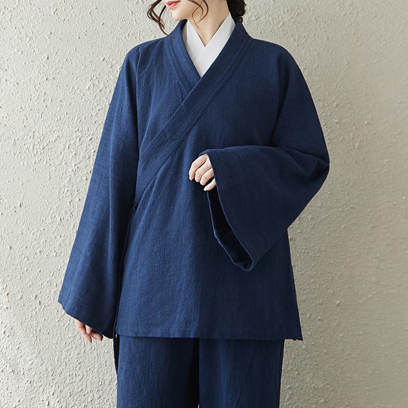 레이스업 검 칼라 로브 면 린넨 봄 여름 우당 왕 또한 비스듬한 襟 로브 피난처 태극권 서비스 남녀 통기성 연습
