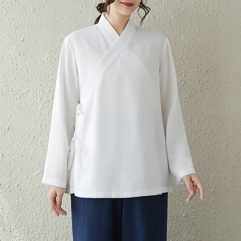 레이스업 검 칼라 로브 면 린넨 봄 여름 우당 왕 또한 비스듬한 襟 로브 피난처 태극권 서비스 남녀 통기성 연습 이미지 4