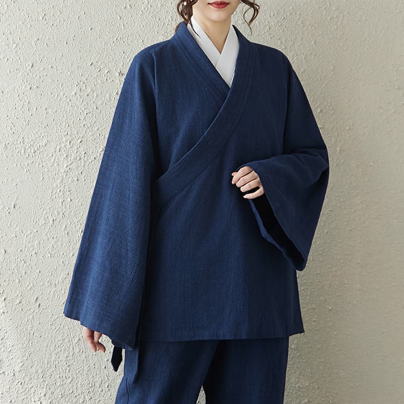 레이스업 검 칼라 로브 면 린넨 봄 여름 우당 왕 또한 비스듬한 襟 로브 피난처 태극권 서비스 남녀 통기성 연습 이미지 5