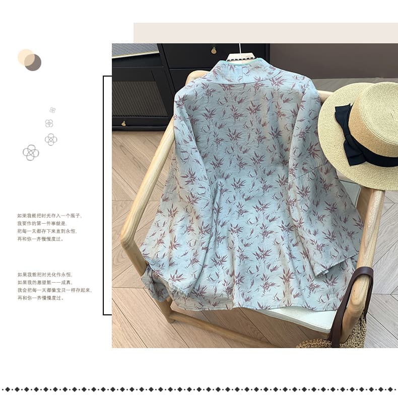 양 mi 같은 단락 새로운 중식 프린트 대나무 곡물 여자 셔츠 짧은 여성 코트 얇은 스타일 맨위 외부 피 실사 상세 이미지 2