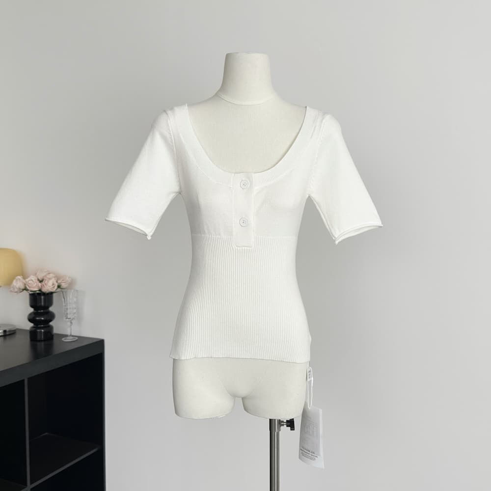 jmshop 첫사랑 보여주기 지혜 단추 u 칼라 니트 스웨터 여성 봄 몸매 가꾸기 다용도 풀오버 만나는 중간 소매 맨위 이미지 4