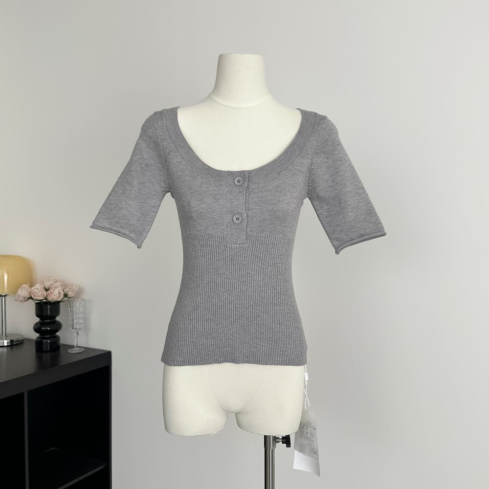 jmshop 첫사랑 보여주기 지혜 단추 u 칼라 니트 스웨터 여성 봄 몸매 가꾸기 다용도 풀오버 만나는 중간 소매 맨위 상세 이미지 7