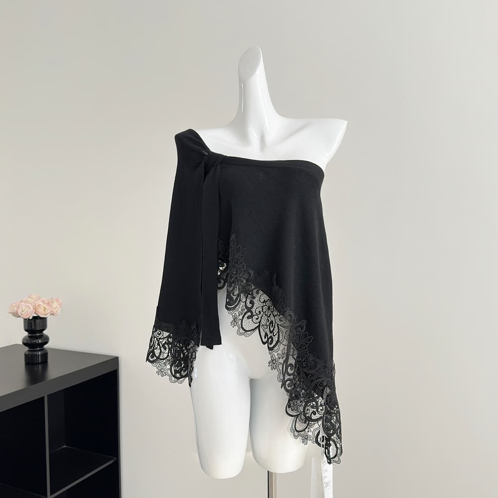 okmashop 화이트 복숭아 천 새싹 오프숄더 맨위 여성 봄 디자인 센스 레이스 순수한 욕망 섹시함 오프숄더 니트 스웨터 상세 이미지 4