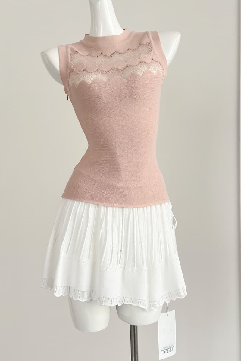 okmashop 부드러운 제직 언어 니트 단어 조끼 여성 봄 여름 몸매 가꾸기 슬림해 보이는 홀로우 아웃 섹시함 라운드 넥 맨위 이미지 7