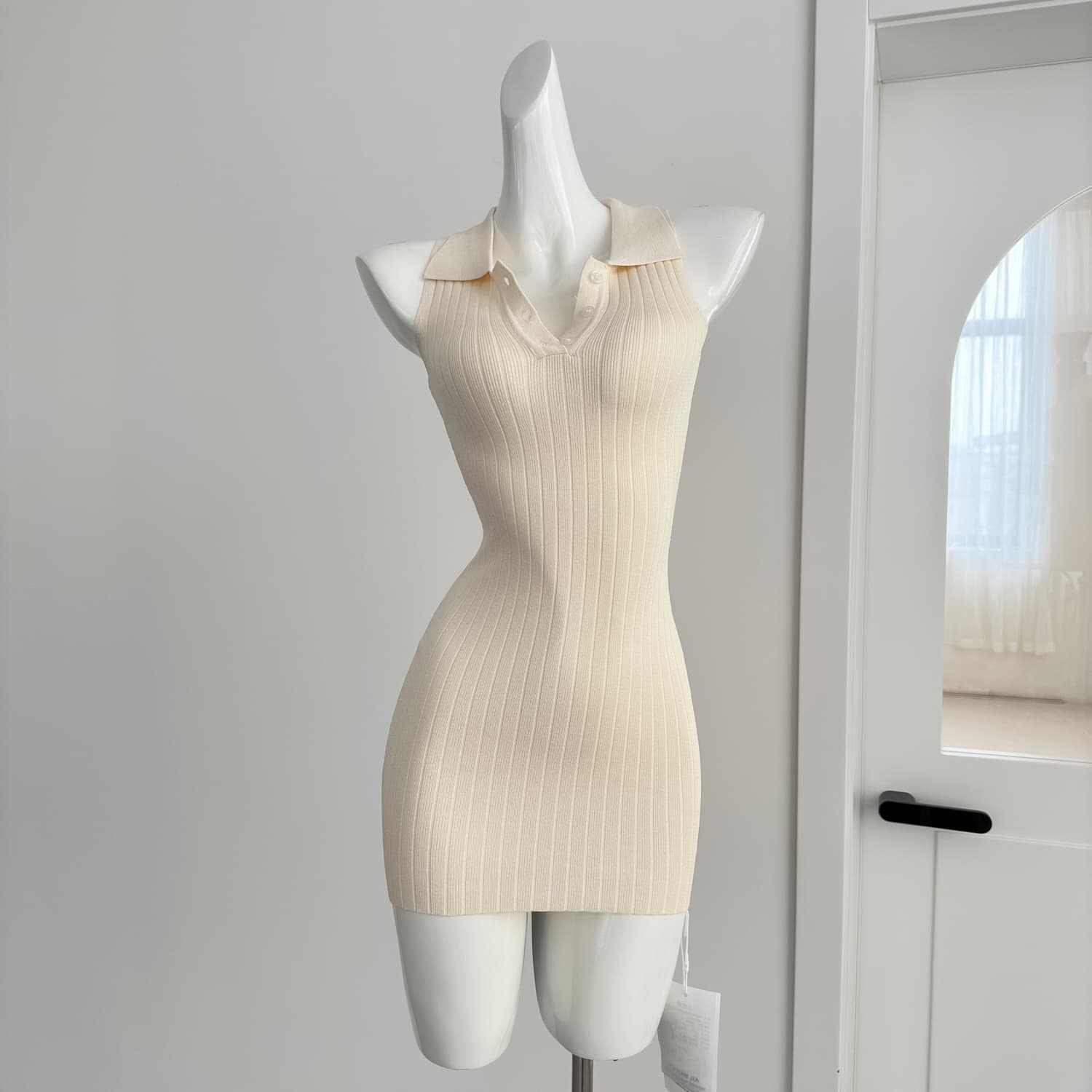 fsrt shop 딸기 소프트 캔디 핑크색 폴로 칼라 민소매 조끼 여성 드레스 여름 타이트 스커트 천천히 여단 치마 상세 이미지 5