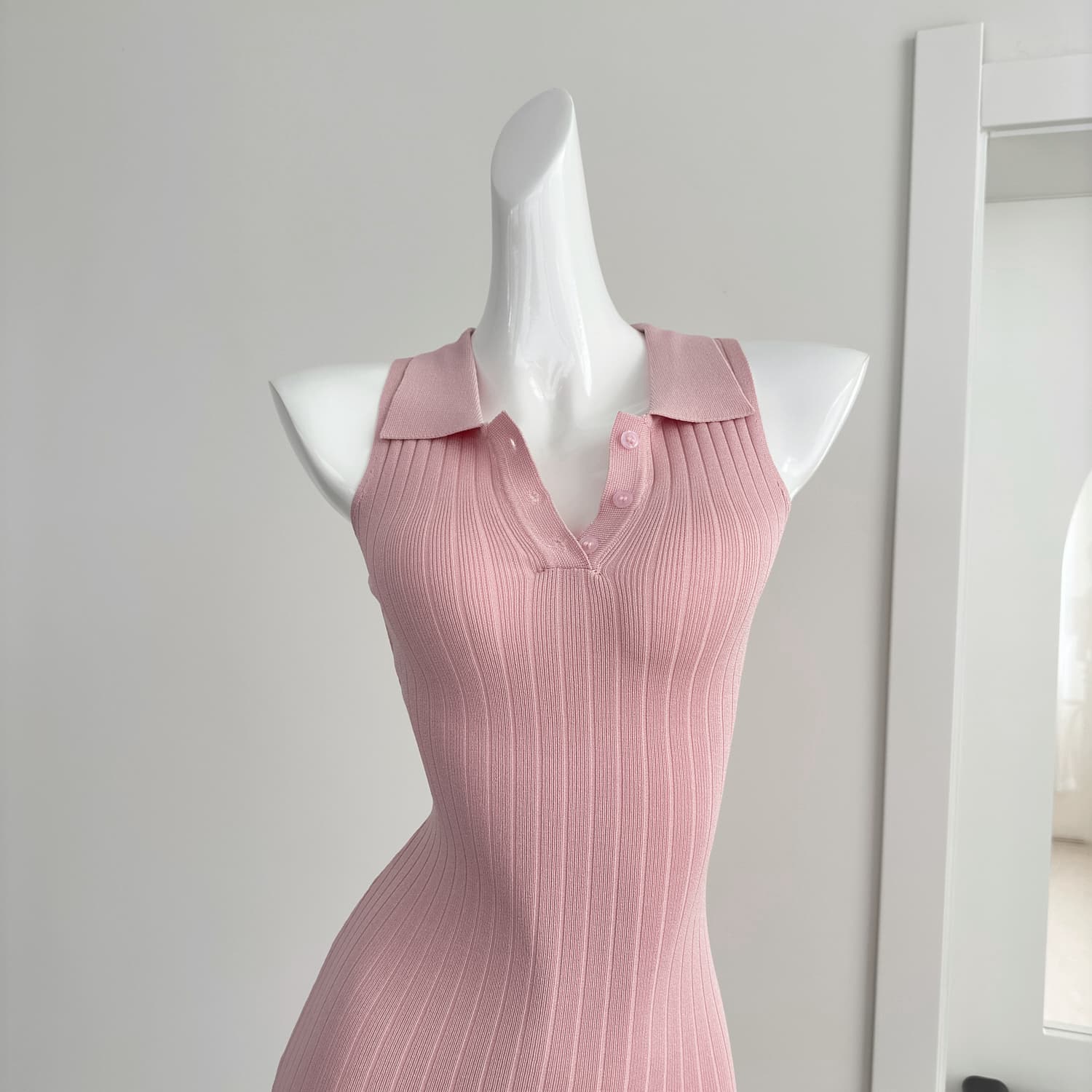 fsrt shop 딸기 소프트 캔디 핑크색 폴로 칼라 민소매 조끼 여성 드레스 여름 타이트 스커트 천천히 여단 치마 상세 이미지 7