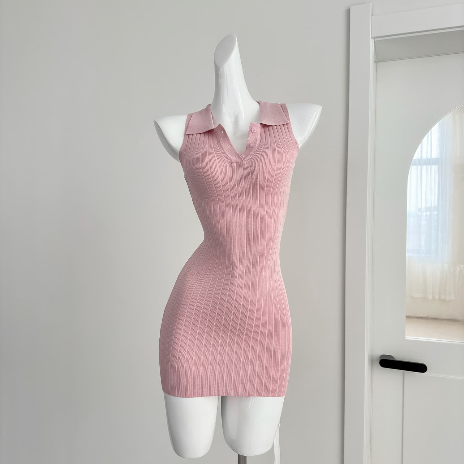 fsrt shop 딸기 소프트 캔디 핑크색 폴로 칼라 민소매 조끼 여성 드레스 여름 타이트 스커트 천천히 여단 치마 상세 이미지 9