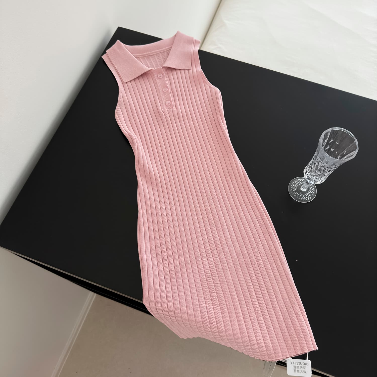 fsrt shop 딸기 소프트 캔디 핑크색 폴로 칼라 민소매 조끼 여성 드레스 여름 타이트 스커트 천천히 여단 치마 상세 이미지 24