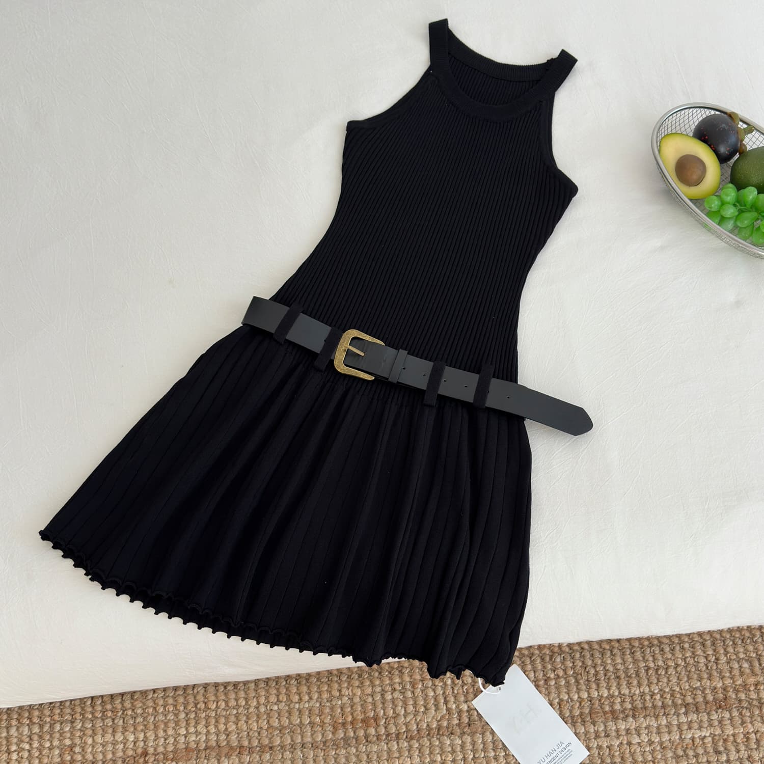 okmashop 화이트 제직 조용한 시리아 니트 행침 목 여성 드레스 여름 섹시함 오프숄더 플리츠 스커트 허리 수축 치마 상세 이미지 7
