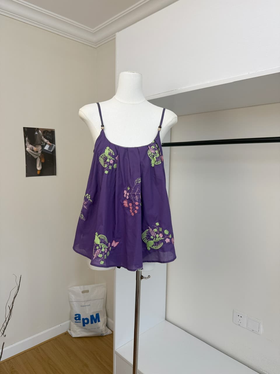 im ~까지 안개 염색 꽃 와일드 100 라미 자수 민소매 슬립 맨위 비즈 핀치 Pleat 한 마디 루즈핏 한 부서 작은 셔츠 상세 이미지 6