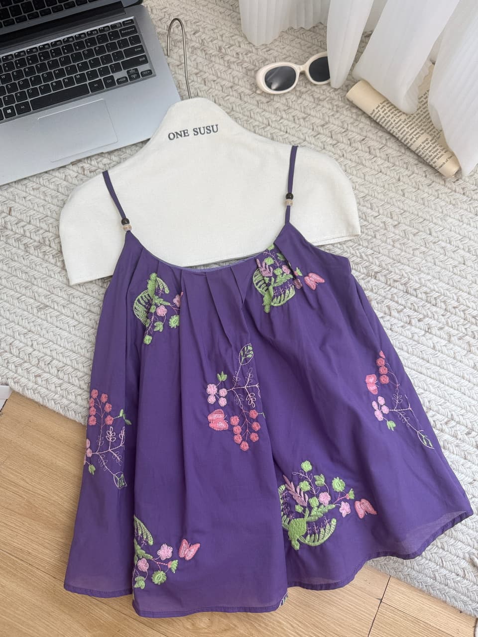 im ~까지 안개 염색 꽃 와일드 100 라미 자수 민소매 슬립 맨위 비즈 핀치 Pleat 한 마디 루즈핏 한 부서 작은 셔츠 상세 이미지 12