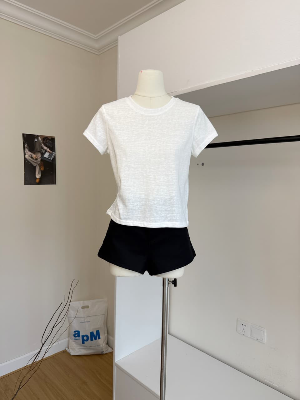 나 ~ 중 여름 인생 tee 얇은 그리고 불 투수 아마 질감 티셔츠 스트레치 솔기 디자인 루즈핏 작은 쇼트 스타일 맨위 상세 이미지 11