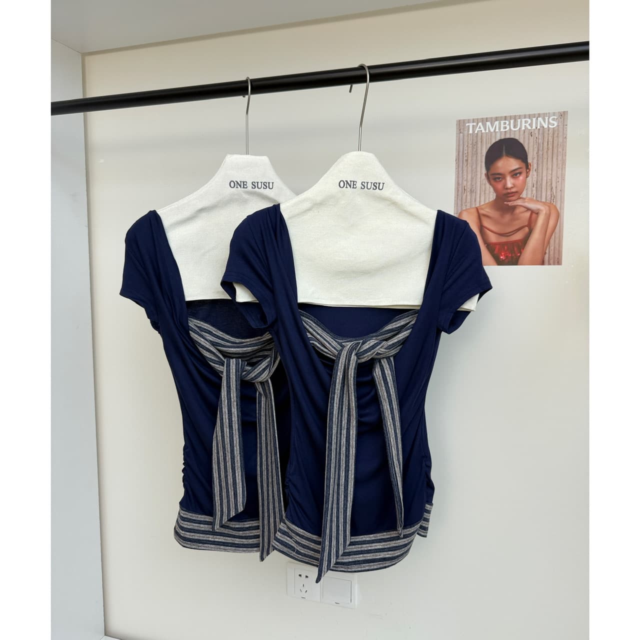 대 말더듬기 다우 시시 빛 틈 블루 레트로 학원 스타일 나비 레이스업 맨위 여름 허리 측면 펌프 Pleat 티셔츠 이미지 6