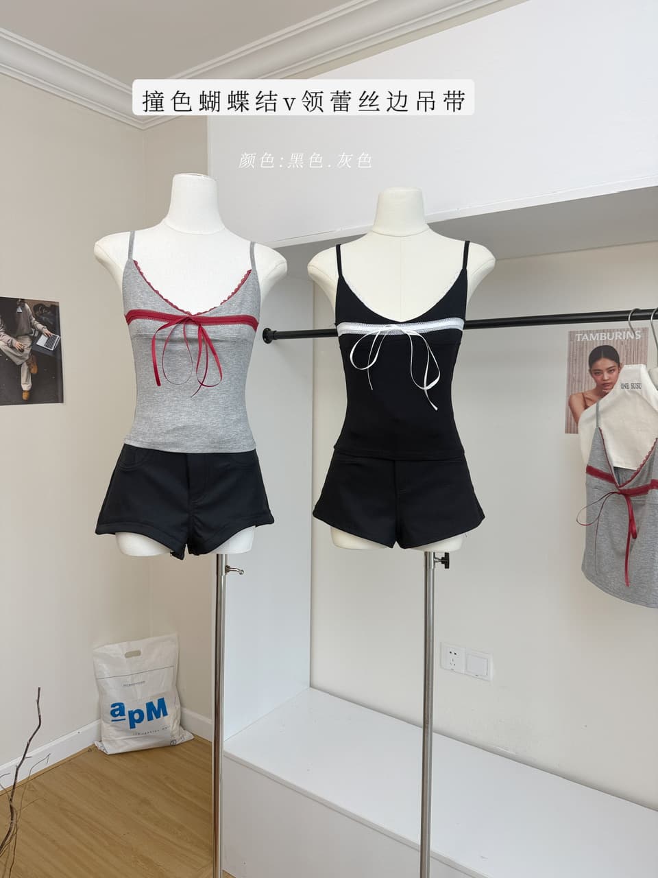 rase le sol love cycle 배색 나비 매듭 V넥 레이스 측면 캐미솔 핫걸 맨위 상세 이미지 3