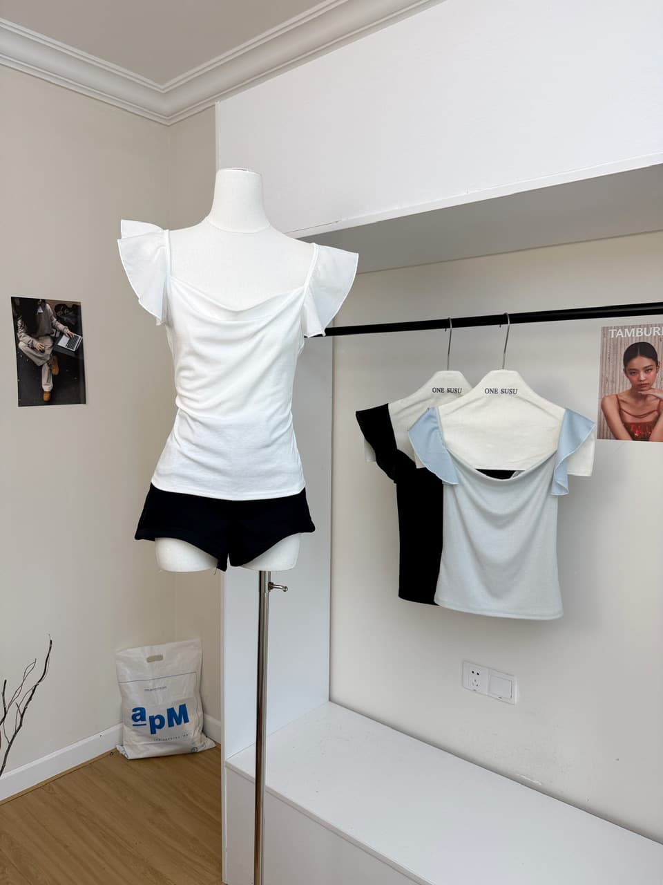 dkz 살구 색상 흔들다 칼라 조끼 여성 여름 새로운 몸매 가꾸기 디스플레이 얇고 작은 날다 소매 맨위 상세 이미지 5