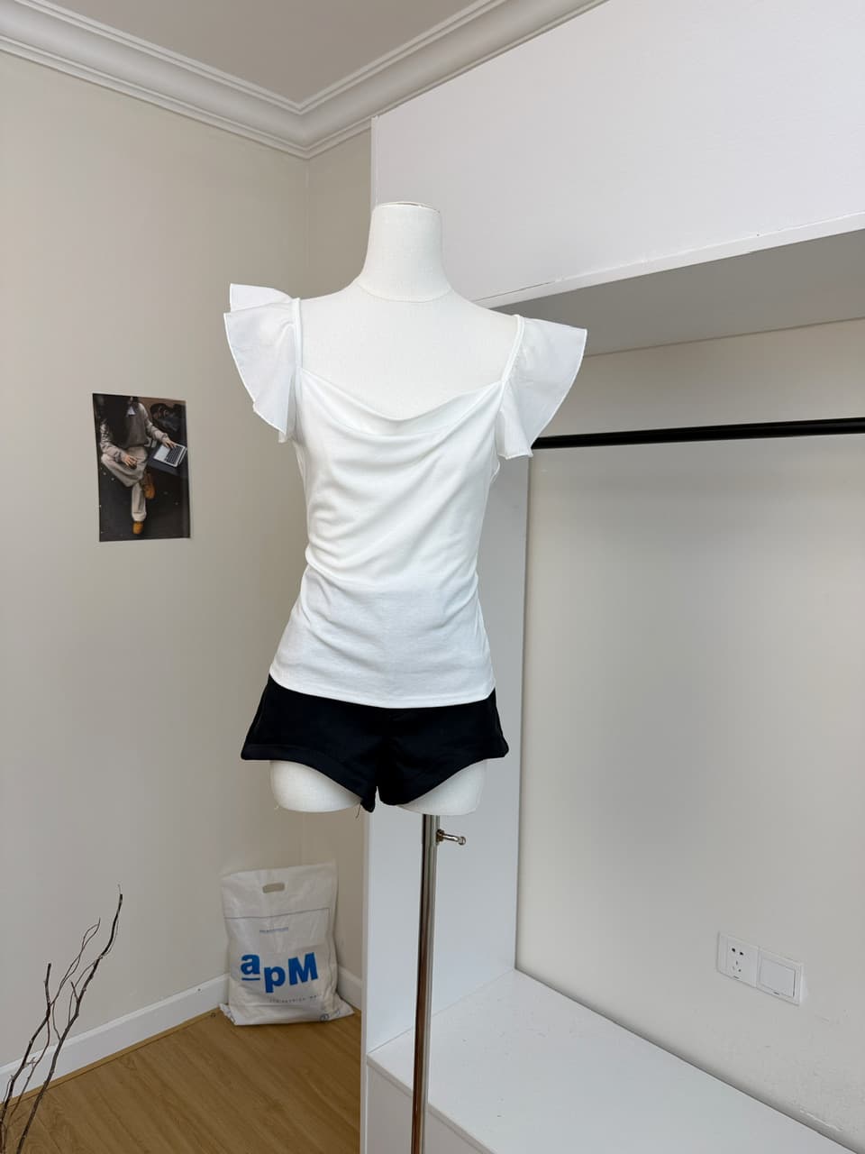 dkz 살구 색상 흔들다 칼라 조끼 여성 여름 새로운 몸매 가꾸기 디스플레이 얇고 작은 날다 소매 맨위 상세 이미지 8