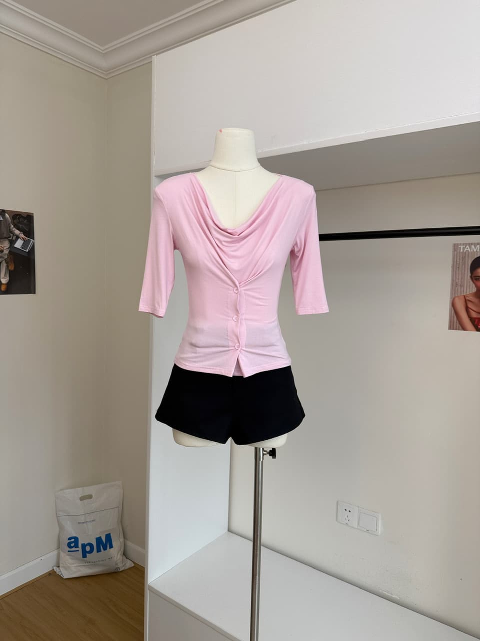 밤나무 코코아 bankelili 우유 피부 공기 센스 모달 슈퍼 도루 가을 흔들다 칼라 허리 수축 디자인 센스 티셔츠 여성 상세 이미지 5