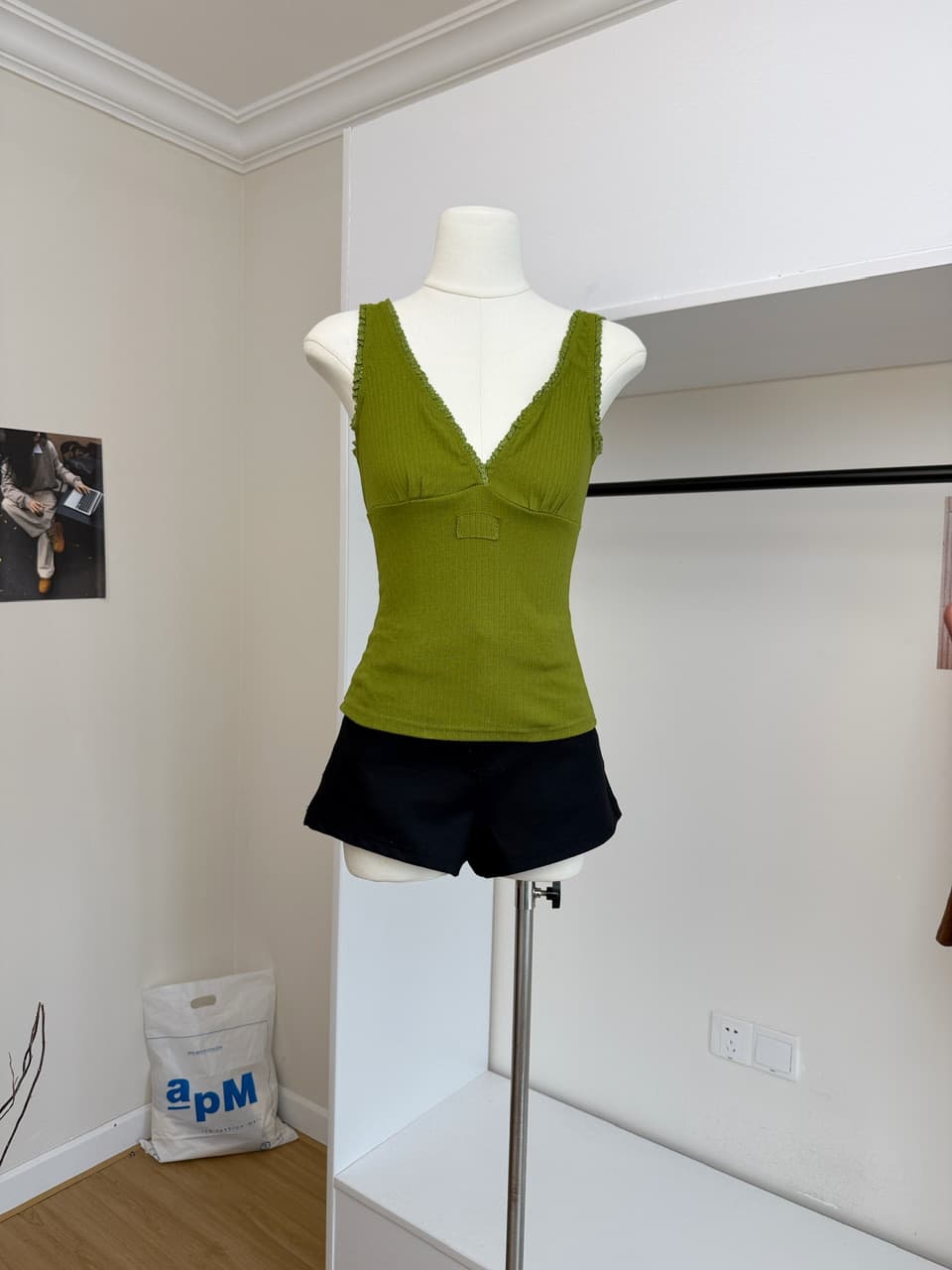 jmshop miu 부서 교과서 자카드 구덩이 기사 V넥 니트 미니 스커트 여성 순수한 욕망 섹시함 레이스 캐미솔 상세 이미지 7