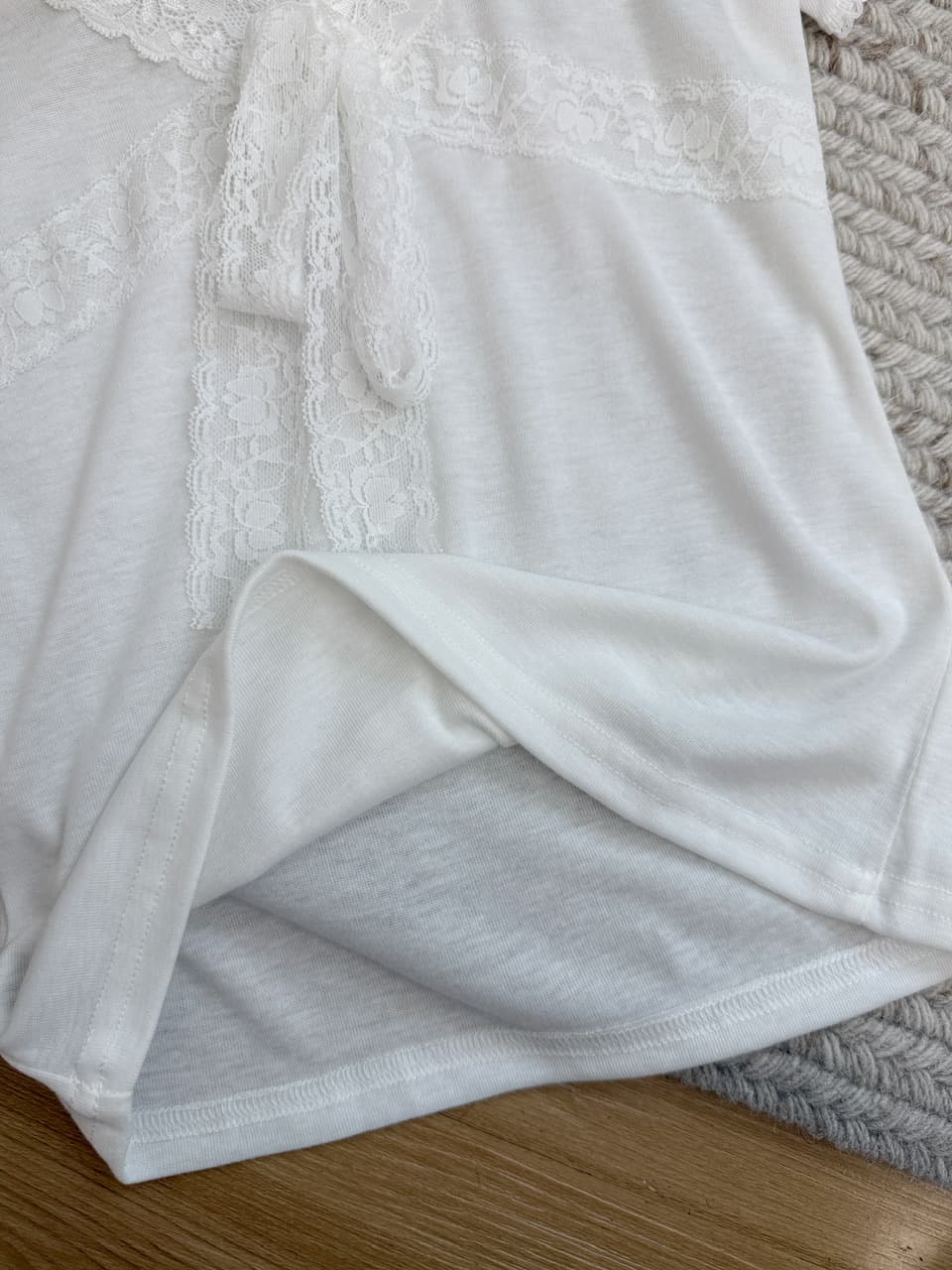 sheepland 니켈 스타일 볶다 좋은 아세트산 V넥 레이스 조각 반팔 티셔츠 여성 여름 스트랩 허리 수축 슬림해 보이는 맨위 상세 이미지 12