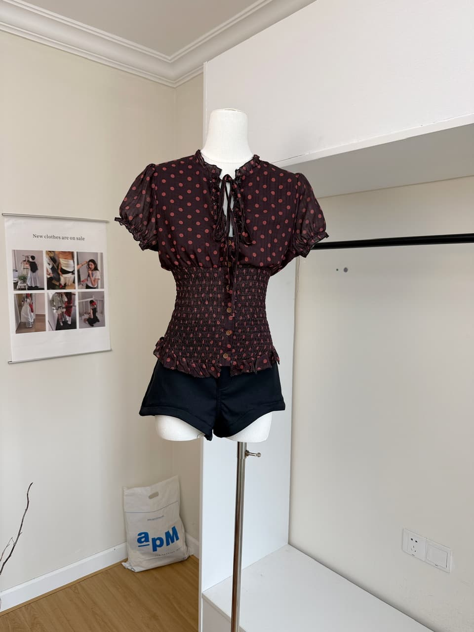 찬양하다 다우 yuzhi 프랑스식 레트로 도트 무늬 쉬폰 셔츠 여성용 짧은 소매 여름 새로운 허리 수축 슬림해 보이는 외국 가스 맨위 상세 이미지 6