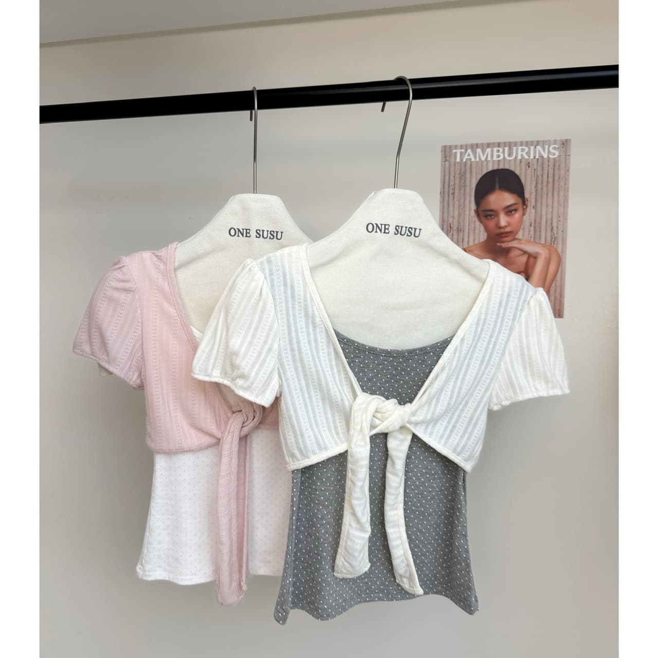 umoumo 우 버섯 여름 달콤함 부서 매듭 페이크 레이어드 도트 무늬 패치워크 티셔츠 몸매 가꾸기 슬림해 보이는 반팔 이미지 6