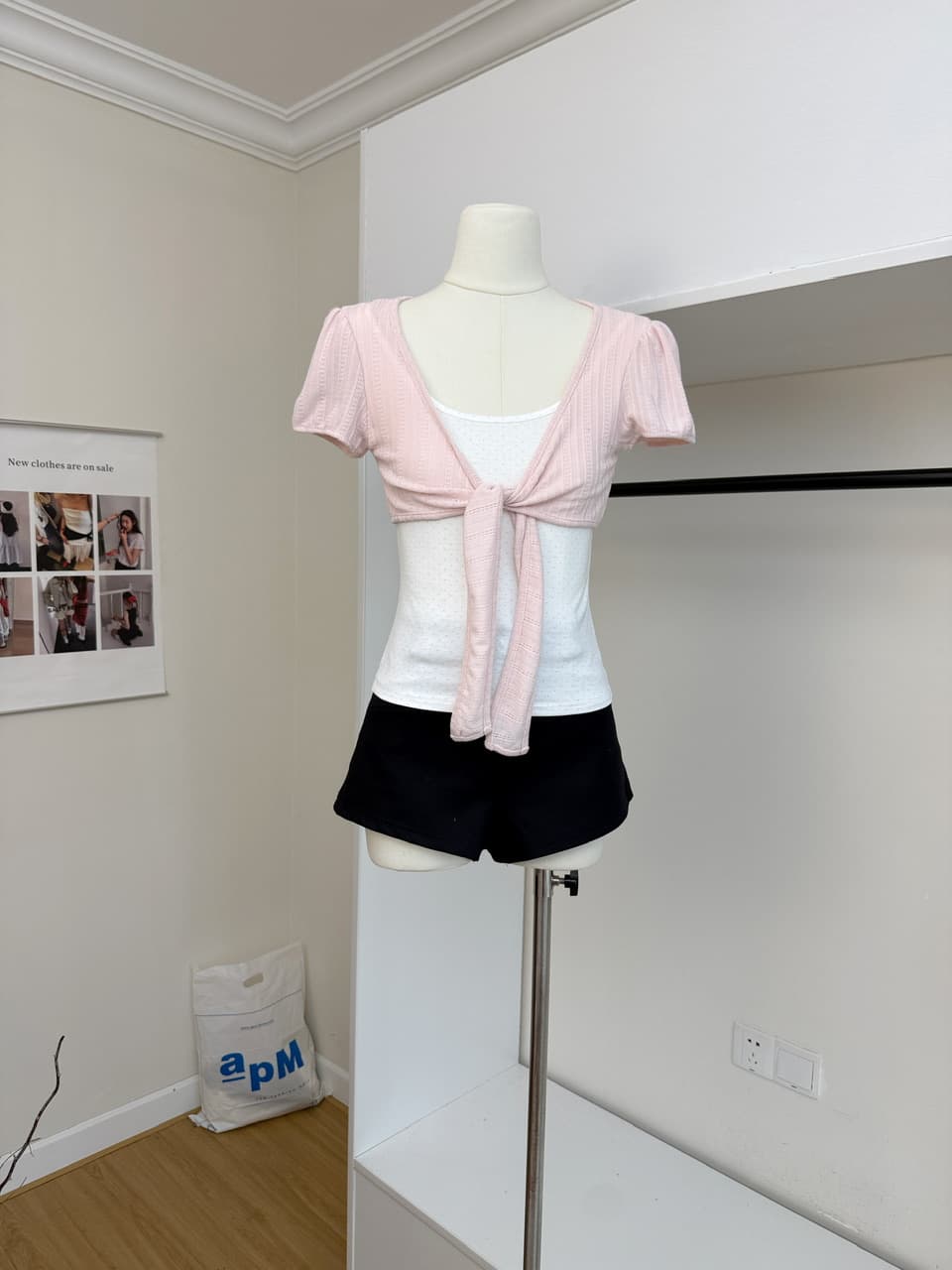 umoumo 우 버섯 여름 달콤함 부서 매듭 페이크 레이어드 도트 무늬 패치워크 티셔츠 몸매 가꾸기 슬림해 보이는 반팔 상세 이미지 5