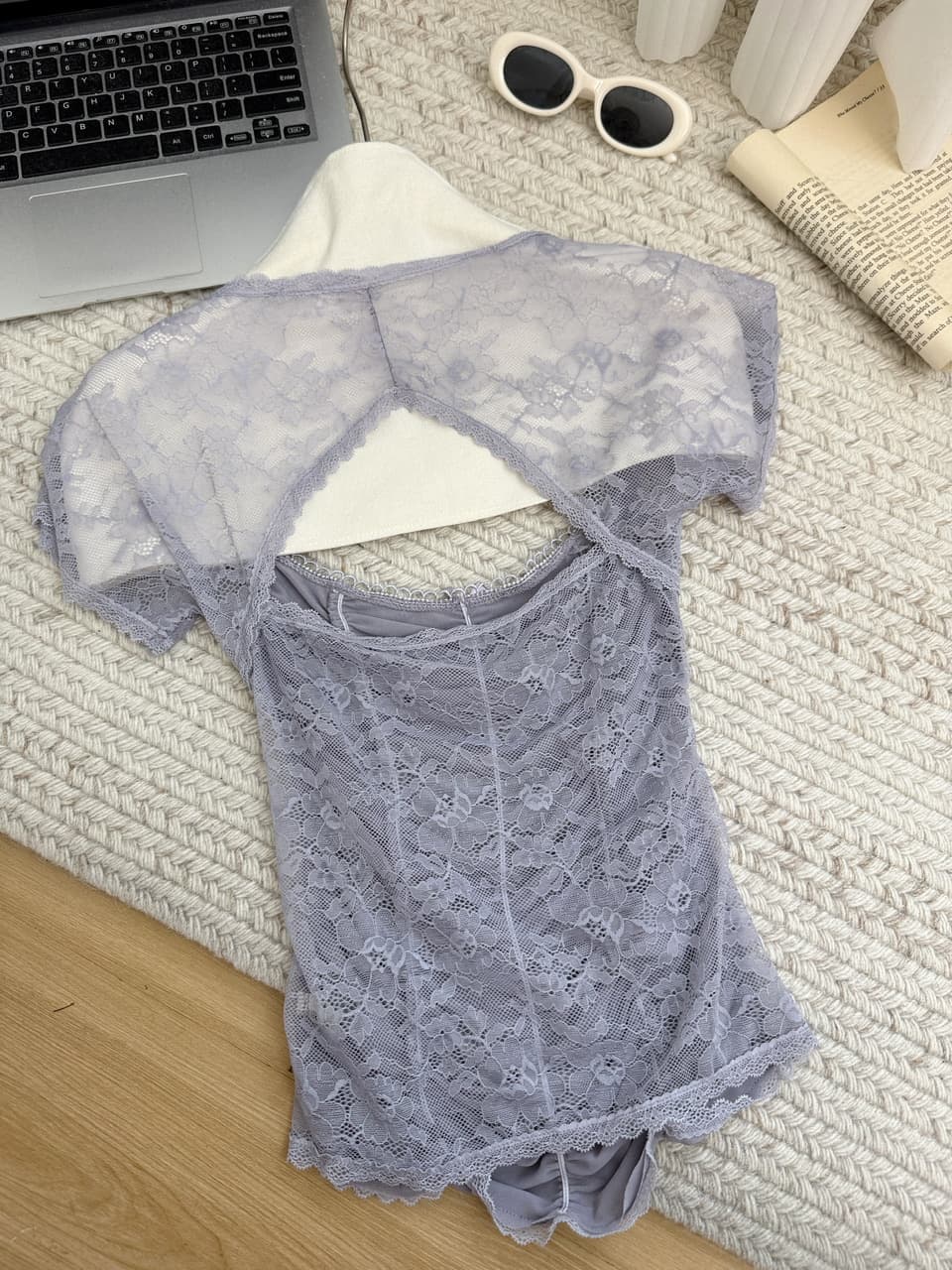 잡식성 universe 포도 보라색 광장 칼라 튜브탑 펌프 Pleat 망사 레이스 조각 반팔 허리 수축 슬림해 보이는 티셔츠 여성 상세 이미지 13