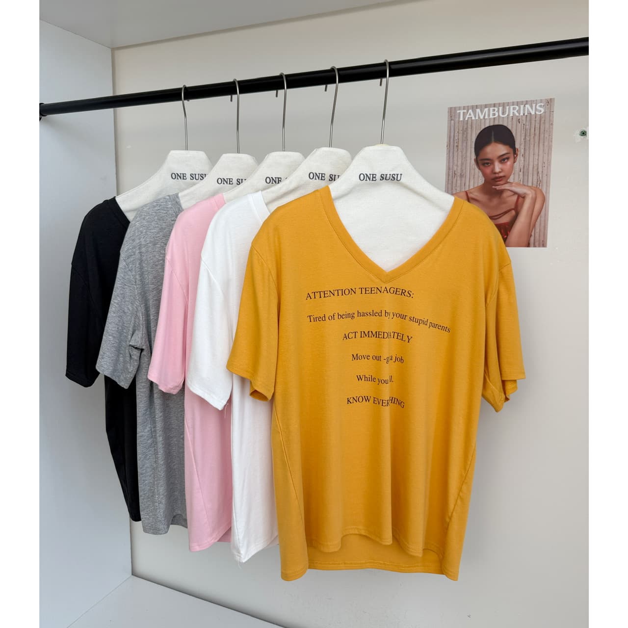 skk store ig 장기 지배 t 210g 주간 실크 코튼 vtg 느슨함 센스 아메리칸 알파벳 프린트 반팔 티셔츠 이미지 6