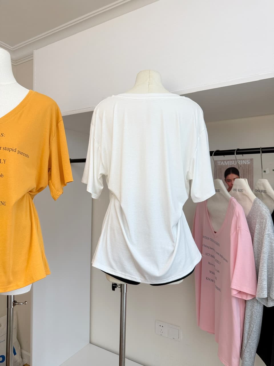 skk store ig 장기 지배 t 210g 주간 실크 코튼 vtg 느슨함 센스 아메리칸 알파벳 프린트 반팔 티셔츠 이미지 5