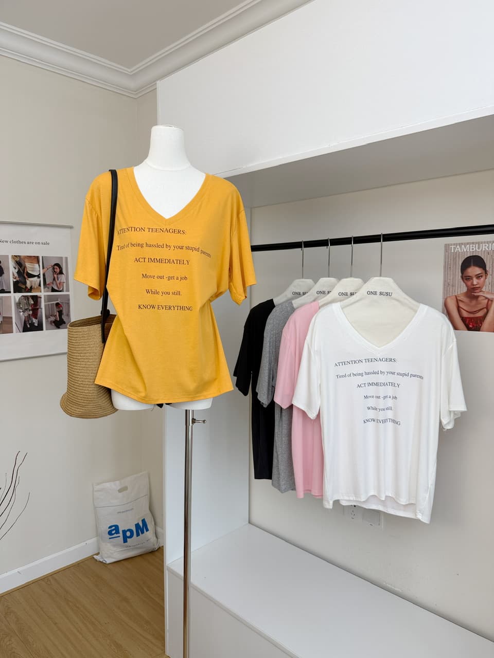 skk store ig 장기 지배 t 210g 주간 실크 코튼 vtg 느슨함 센스 아메리칸 알파벳 프린트 반팔 티셔츠 상세 이미지 6
