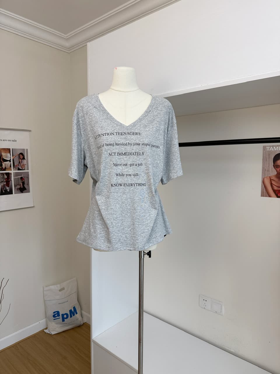 skk store ig 장기 지배 t 210g 주간 실크 코튼 vtg 느슨함 센스 아메리칸 알파벳 프린트 반팔 티셔츠 상세 이미지 11