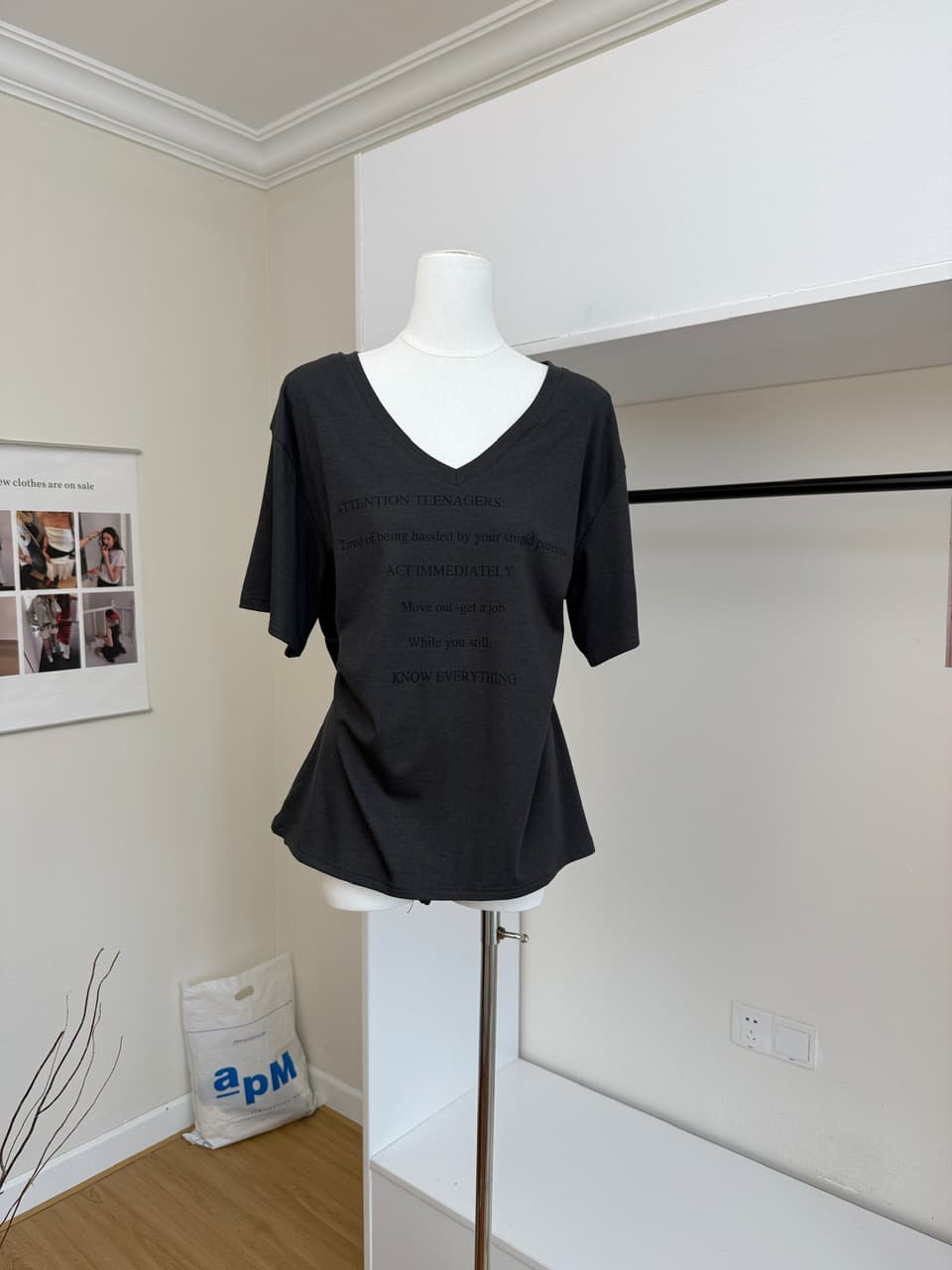 skk store ig 장기 지배 t 210g 주간 실크 코튼 vtg 느슨함 센스 아메리칸 알파벳 프린트 반팔 티셔츠 상세 이미지 15