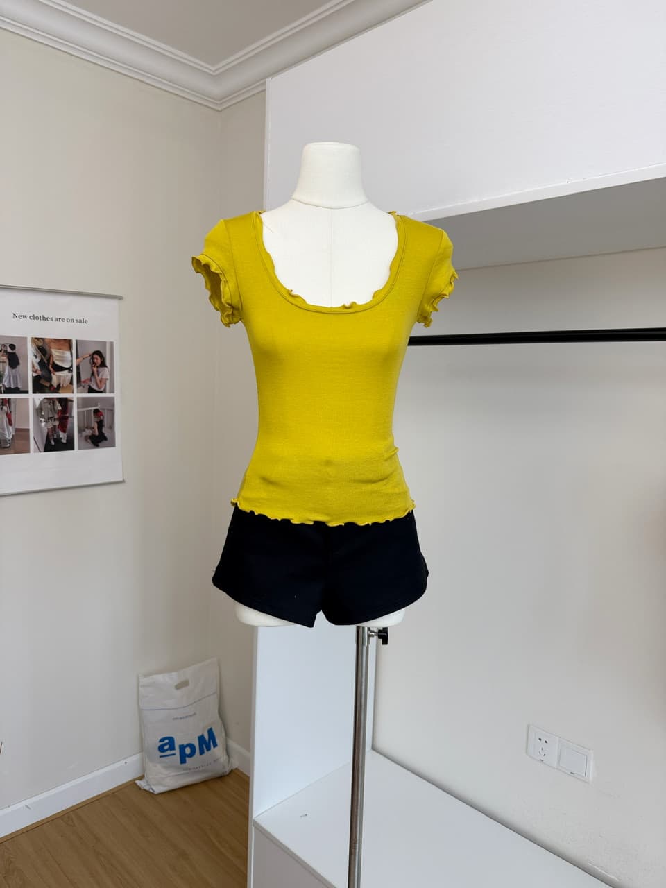 jmshop 아름다움 욕망 빛 요리 한 tee 정회원 보존 주간 실크 양모 반팔 티셔츠 여성 u 칼라 물결무늬 측면에 의류 상세 이미지 5