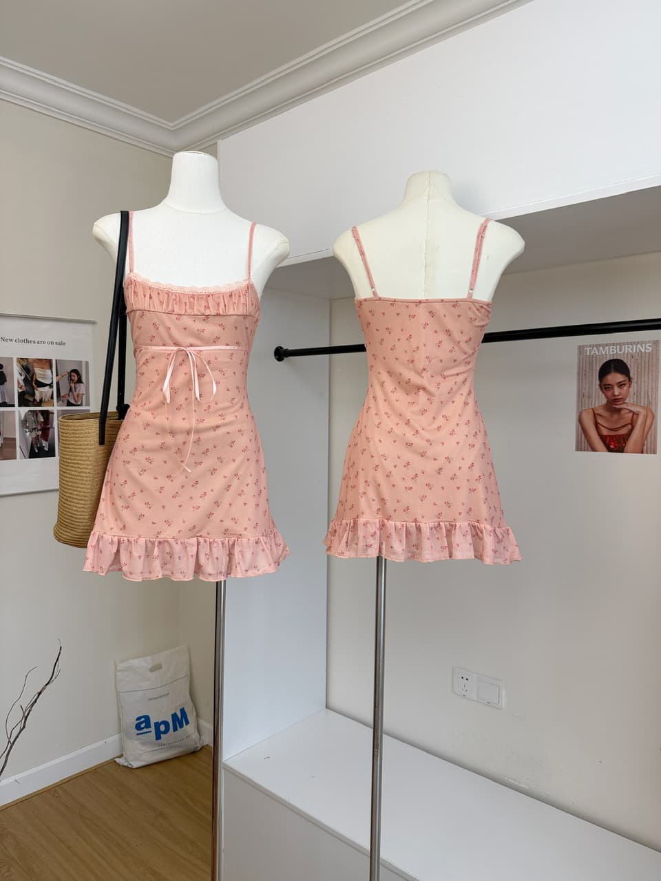 jmshop 작은 남자 여름 노래 프랑스식 꽃무늬 슬립 드레스 여름 주간 실크 아마 자외선 차단 오픈 가디건 투피스 세트 상세 이미지 4