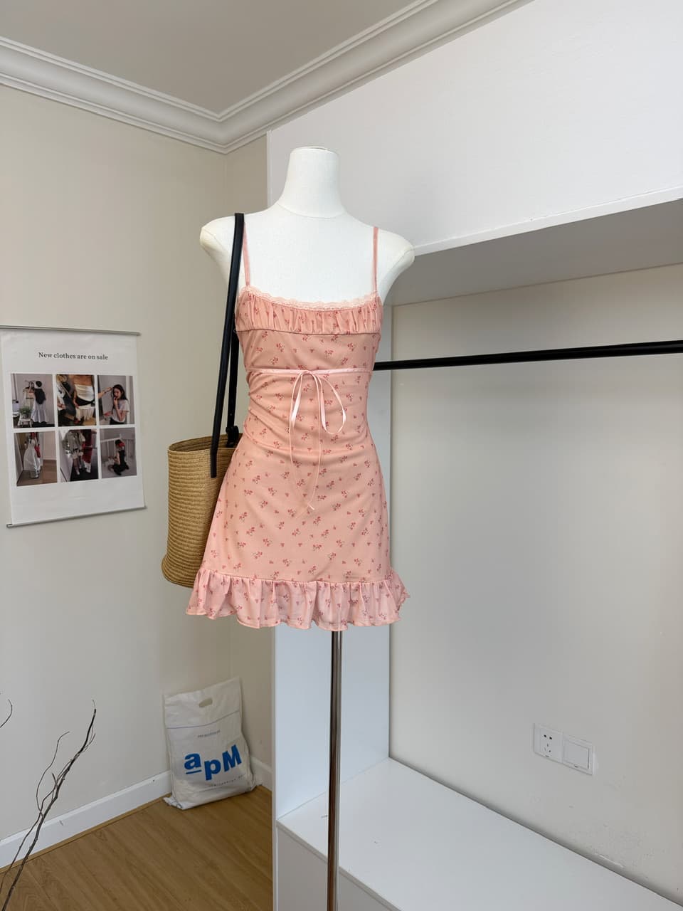 jmshop 작은 남자 여름 노래 프랑스식 꽃무늬 슬립 드레스 여름 주간 실크 아마 자외선 차단 오픈 가디건 투피스 세트 상세 이미지 5