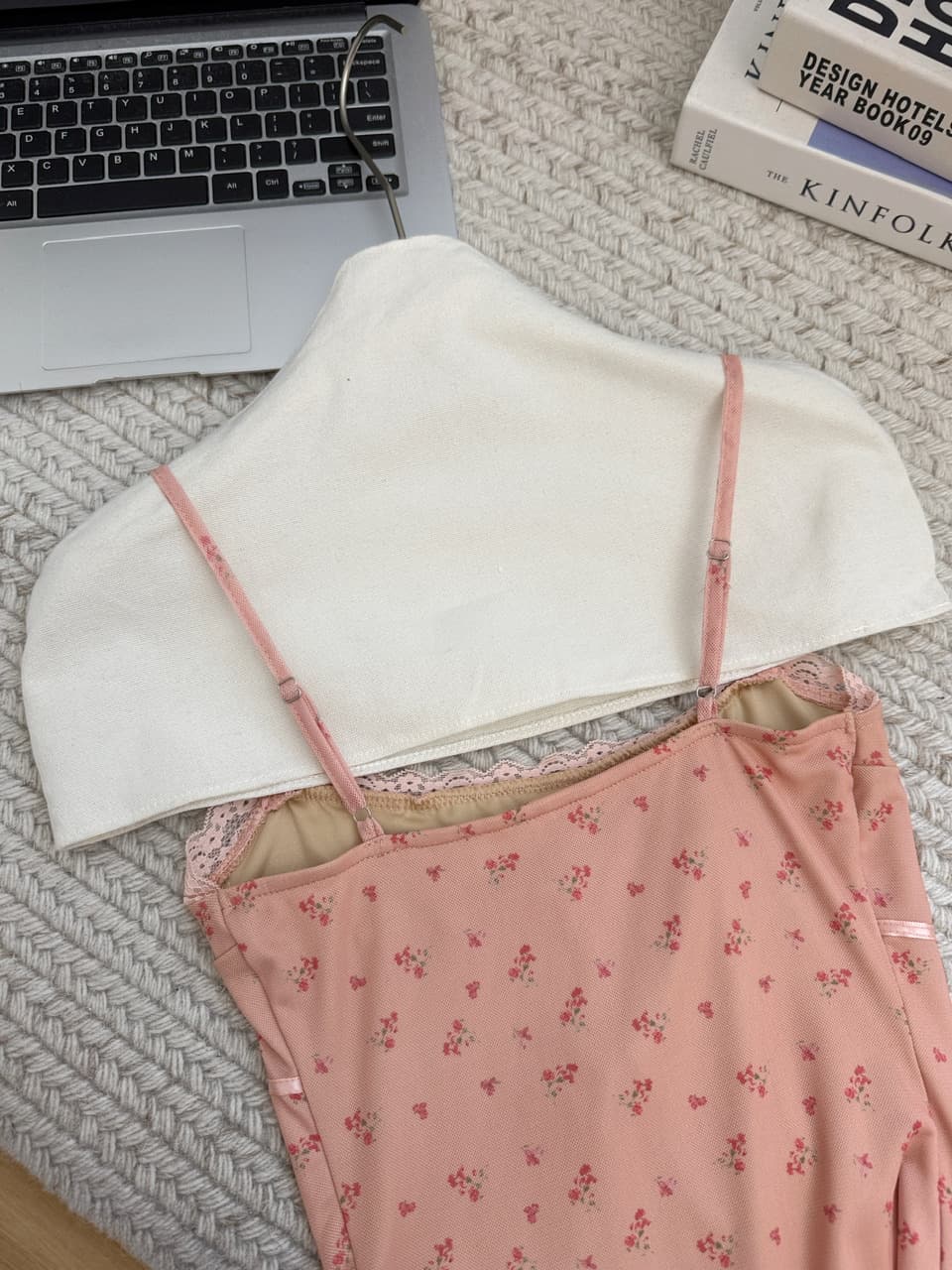 jmshop 작은 남자 여름 노래 프랑스식 꽃무늬 슬립 드레스 여름 주간 실크 아마 자외선 차단 오픈 가디건 투피스 세트 상세 이미지 15