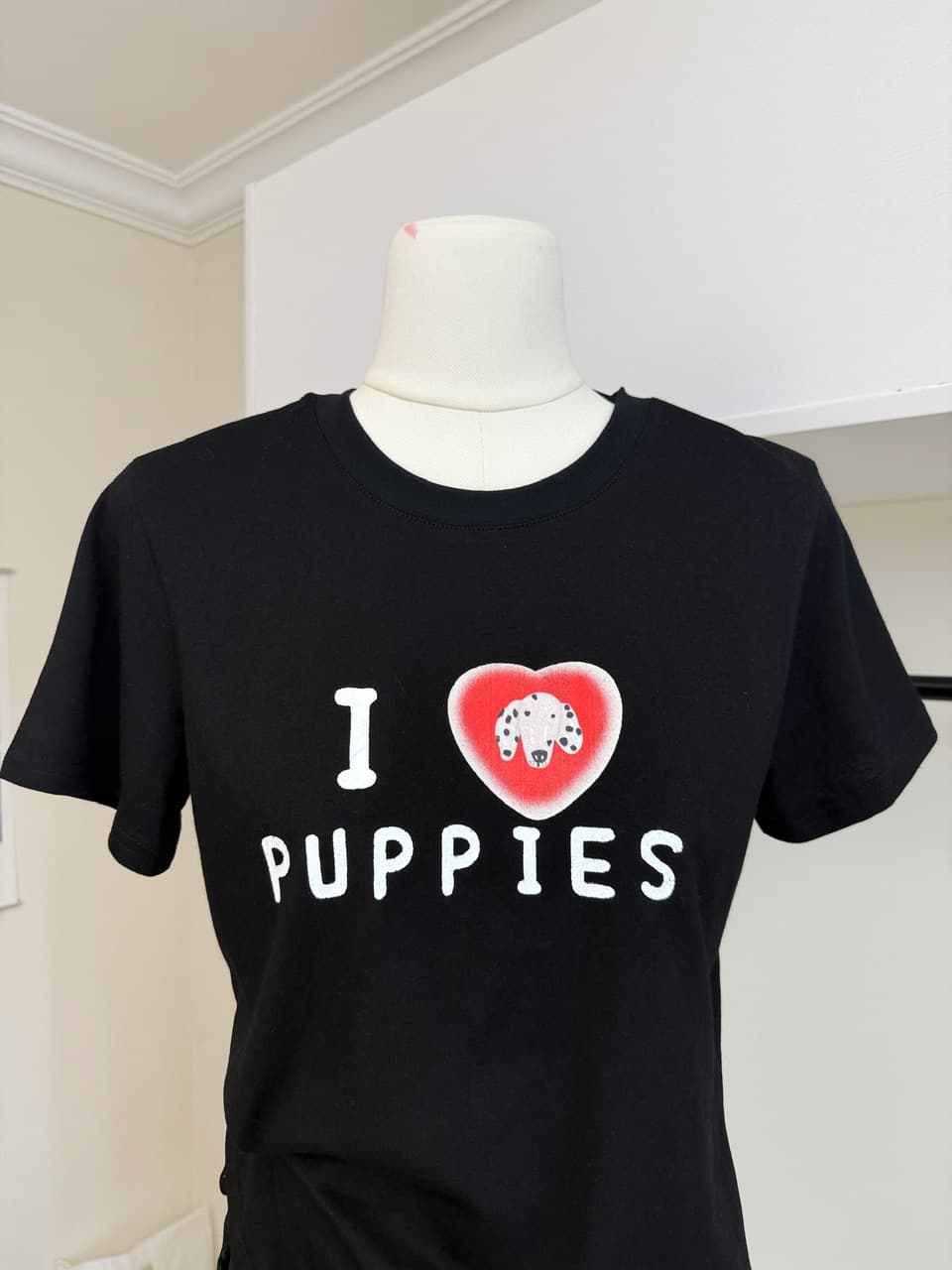 ashenonline ilovepoppies 오리지널 둘 색상 프린트 반팔 하트 강아지 레트로 워싱 티셔츠 상세 이미지 5