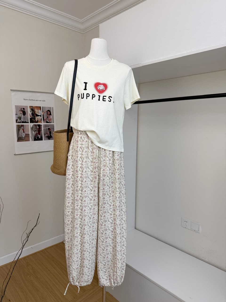 ashenonline ilovepoppies 오리지널 둘 색상 프린트 반팔 하트 강아지 레트로 워싱 티셔츠 상세 이미지 7