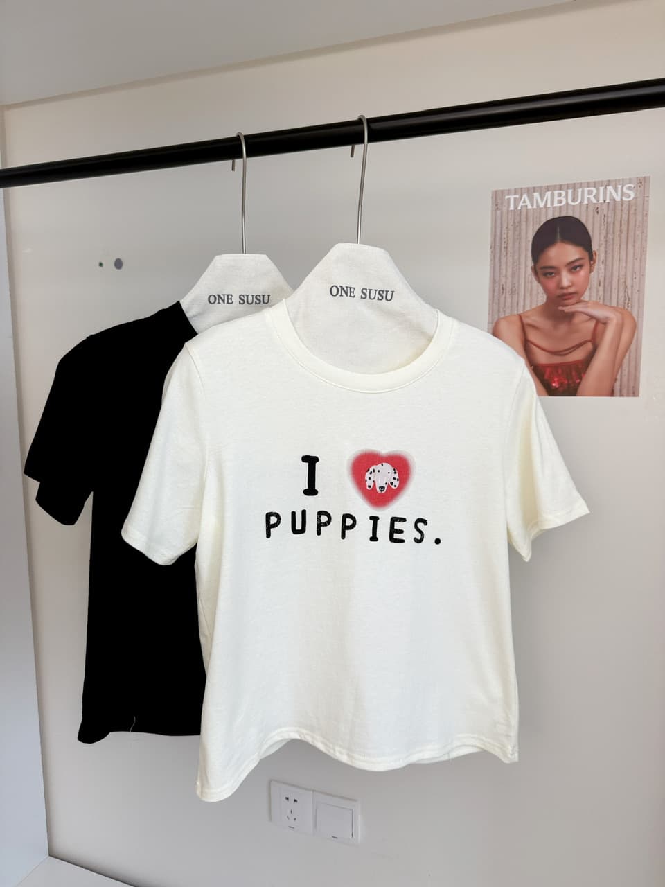 ashenonline ilovepoppies 오리지널 둘 색상 프린트 반팔 하트 강아지 레트로 워싱 티셔츠 상세 이미지 9
