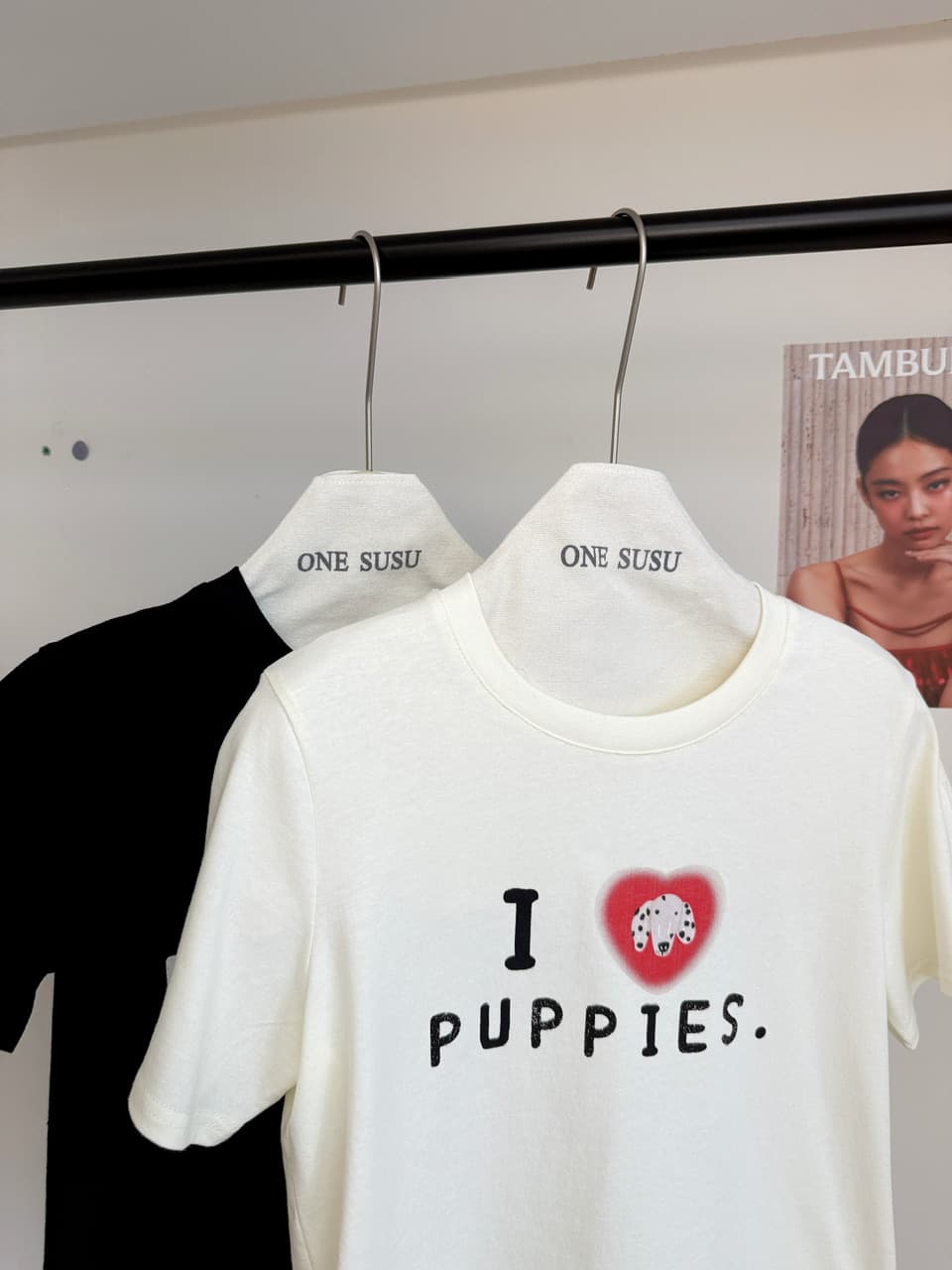 ashenonline ilovepoppies 오리지널 둘 색상 프린트 반팔 하트 강아지 레트로 워싱 티셔츠 상세 이미지 10
