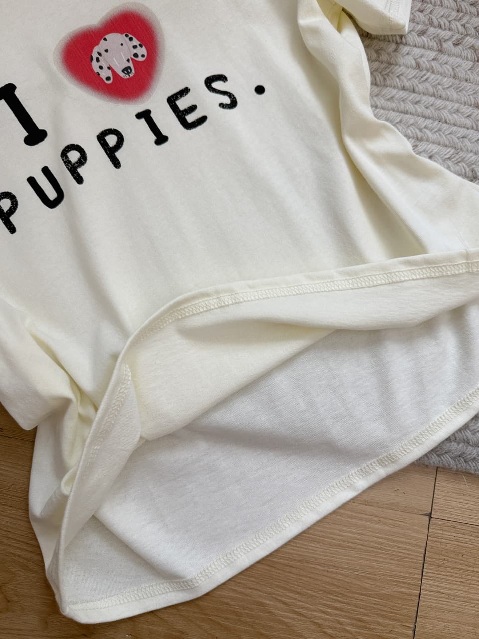 ashenonline ilovepoppies 오리지널 둘 색상 프린트 반팔 하트 강아지 레트로 워싱 티셔츠 상세 이미지 13