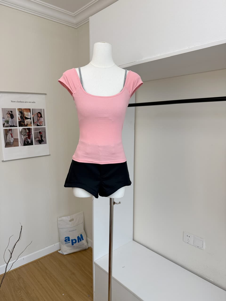 callmeear 배색 페이크 레이어드 티셔츠 긍정적 인 어깨 반팔 티셔츠 여성 여름 몸매 가꾸기 반소매 맨위 상세 이미지 9