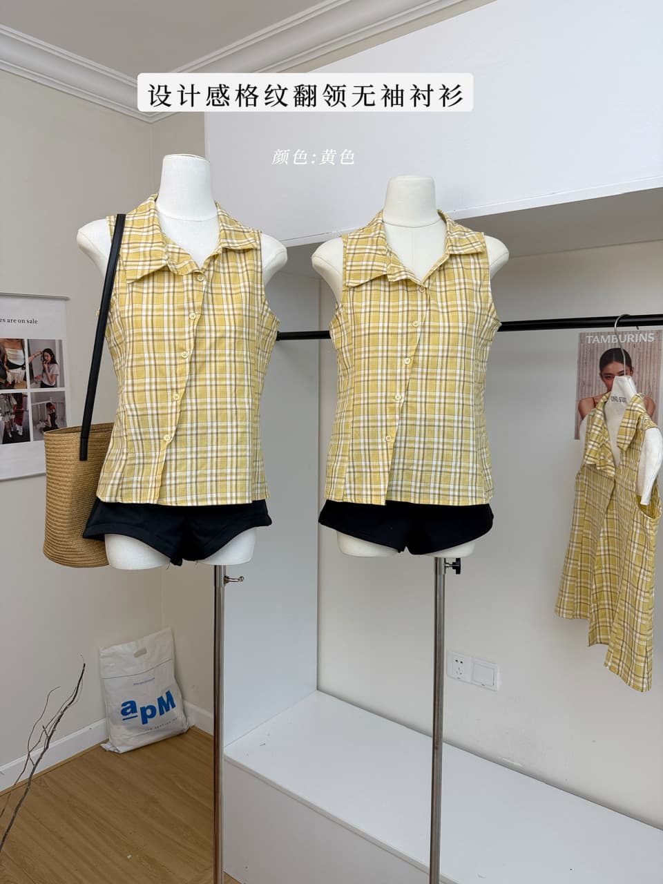 안녕하세요. 대포 디자인 센스 폴로 칼라 민소매 여성 셔츠 여름 새로운 체크무늬 작은 셔츠 캐주얼 다용도 맨위 트렌디 상세 이미지 2