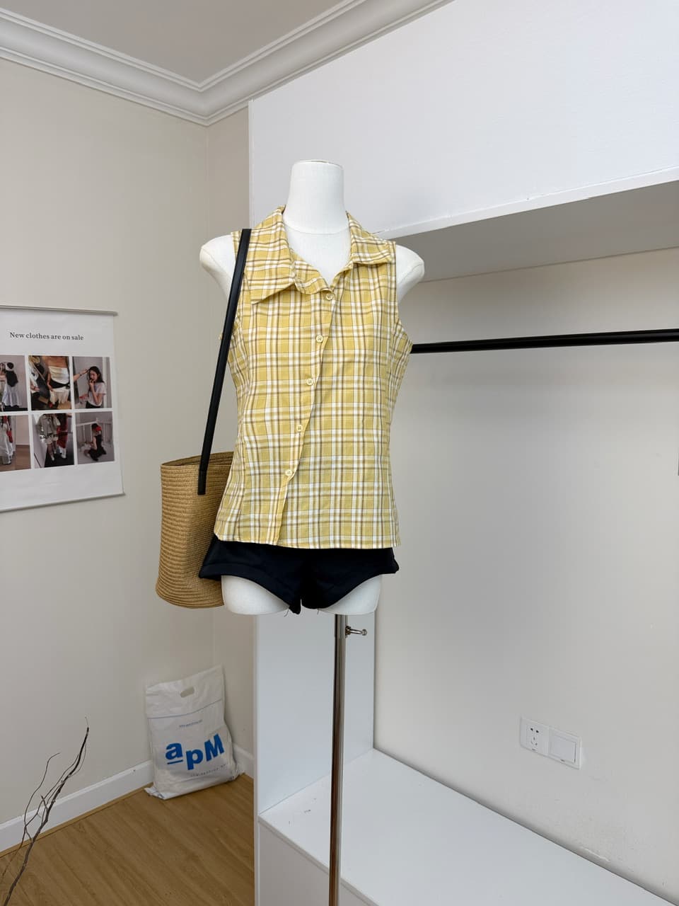 안녕하세요. 대포 디자인 센스 폴로 칼라 민소매 여성 셔츠 여름 새로운 체크무늬 작은 셔츠 캐주얼 다용도 맨위 트렌디 상세 이미지 5