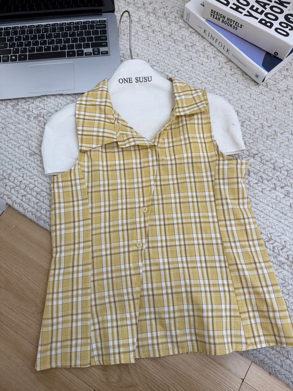 안녕하세요. 대포 디자인 센스 폴로 칼라 민소매 여성 셔츠 여름 새로운 체크무늬 작은 셔츠 캐주얼 다용도 맨위 트렌디 상세 이미지 10