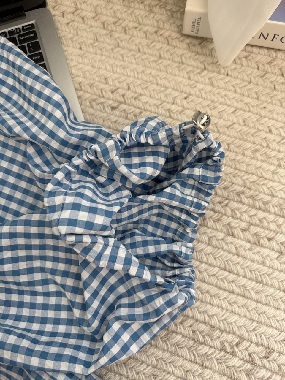 한 부서 분위기 센스 kitty 프린트 라운드 넥 긴팔 티셔츠 파란색 체크무늬 와이드 레그 팬츠 루즈핏 슬림해 보이는 연령 감소 세트 상세 이미지 10
