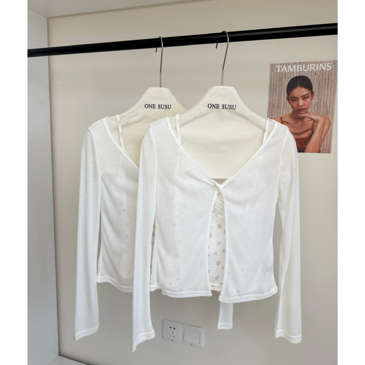 한 번 작은 짭짤한 한 부서 화이트 오프숄더 긴팔 티셔츠 여성 여름 자외선 차단 블라우스 Tulle 맨위 꽃무늬 슬립 세트 이미지 6