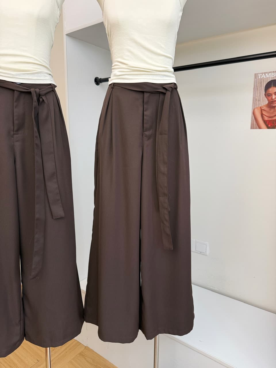 찬양하다 다우 yuzhi 비스듬한 문 襟 리본 와이드 레그 팬츠 캐주얼 바지 여성 도루 가을 센스 하이웨이스트 루즈핏 출퇴근 다용도 하느님 바지 이미지 4
