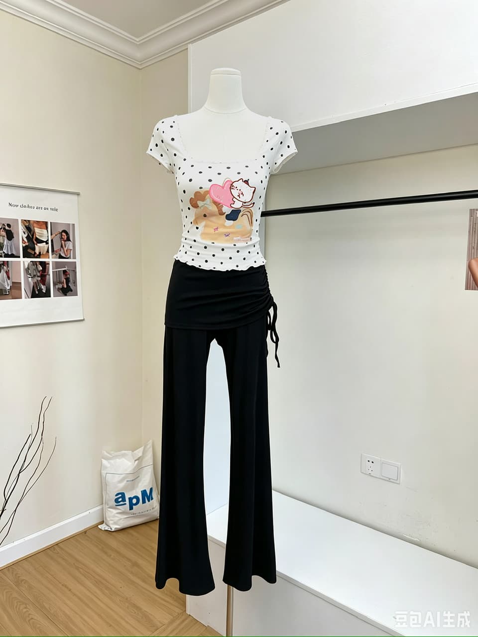 mejiu 꿀 나인 버블 梦语 달콤한 매운맛 바람 티셔츠 만화 프린트 광장 칼라 반팔 여성 몸매 가꾸기 슬림해 보이는 맨위 상세 이미지 4